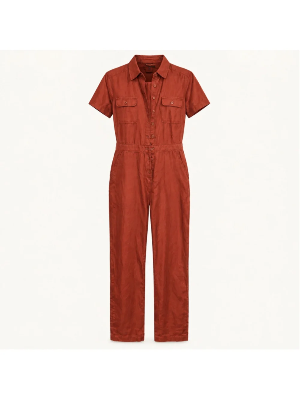 Quince Linen Organic Cotton Utility Jumpsuit Terracotta Size M